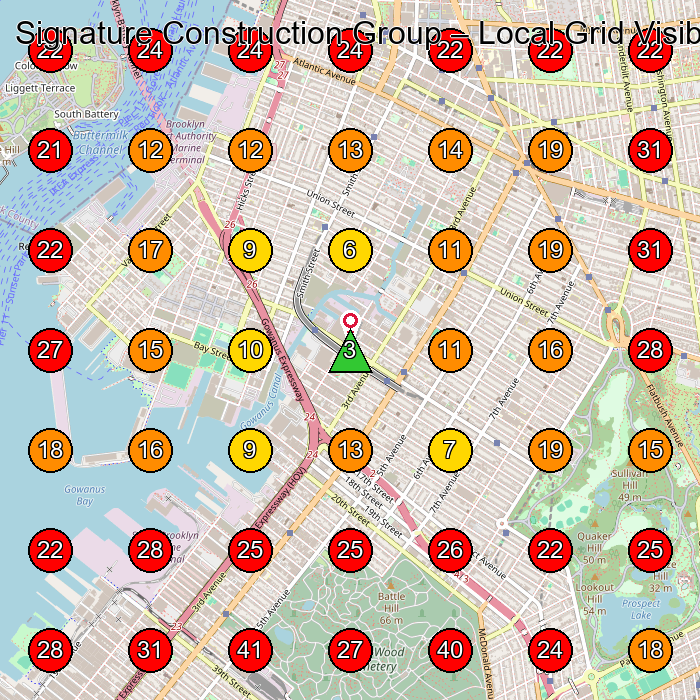 Signature Construction Group GeoGrid visibility map for Construction Company in Brooklyn